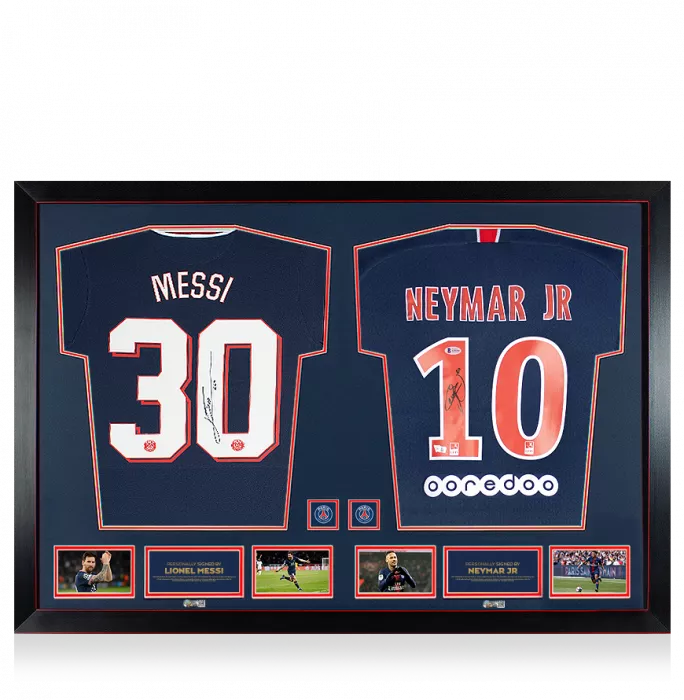 Lionel Messi & Neymar Jr Signed Shirts In Official Paris Saint-Germain Dual Frame