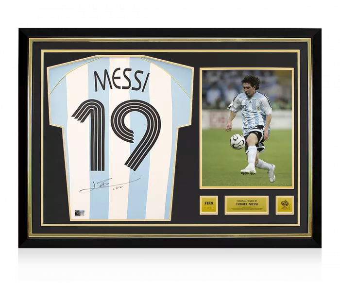 Lionel Messi Official 2006 FIFA World Cup™ Back Signed and Hero Framed Argentina 2005-07 Home Shirt