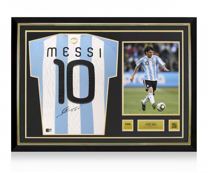 Lionel Messi Official 2010 FIFA World Cup™ Back Signed and Hero Framed Argentina 2010-11 Home Shirt