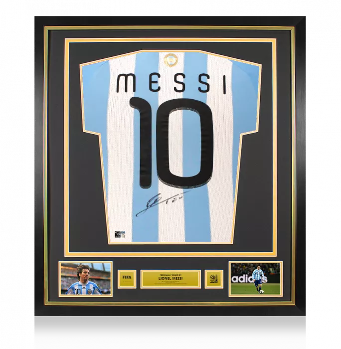 Lionel Messi Official 2010 FIFA World Cup™ Back Signed and Framed Argentina 2010-11 Home Shirt