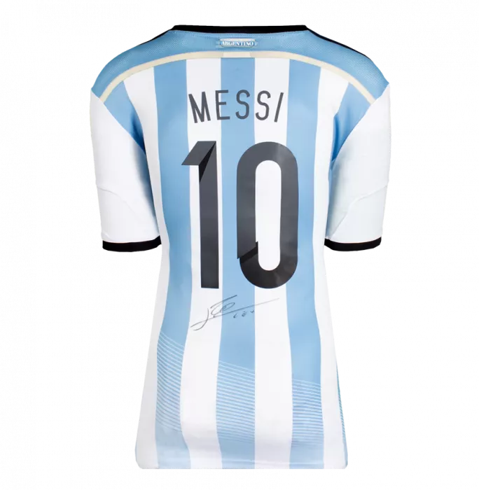 Lionel Messi Official 2014 FIFA World Cup™ Back Signed And Framed Argentina 2014-15 Home Shirt