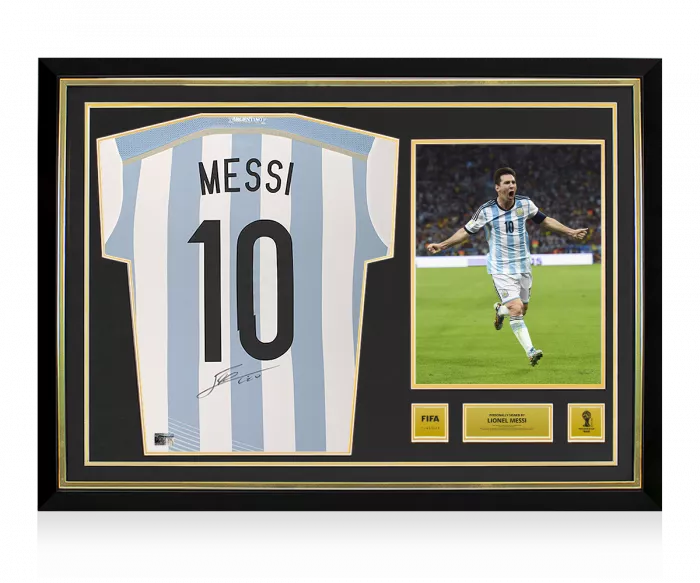 Lionel Messi Official 2014 FIFA World Cup™ Back Signed and Hero Framed Argentina 2014-15 Home Shirt