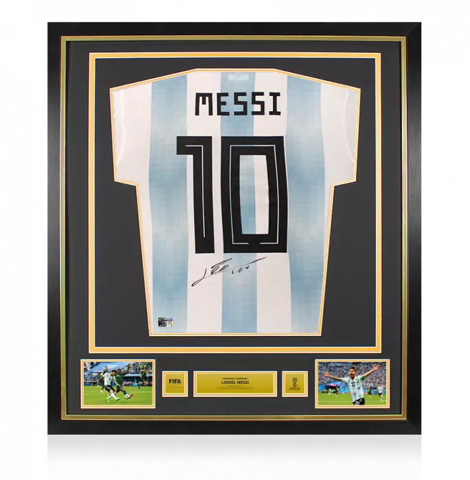 Lionel Messi Official 2018 FIFA World Cup™ Back Signed and Framed Argentina 2018-19 Home Shirt