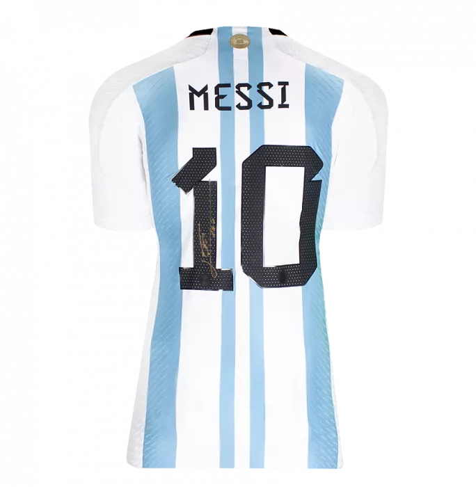 Lionel Messi Official 2022 FIFA World Cup™ Back Signed And Hero Framed Argentina Match Issue 2022 Home Shirt - Manufactured In Argentina Edition