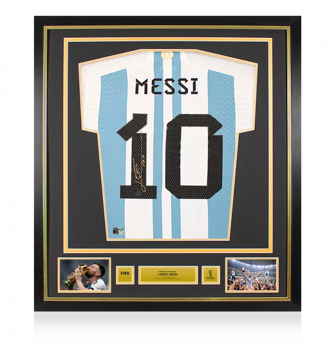 Lionel Messi Official 2022 FIFA World Cup™ Back Signed and Framed Argentina Match Issue 2022 Home Shirt - Manufactured in Argentina Edition