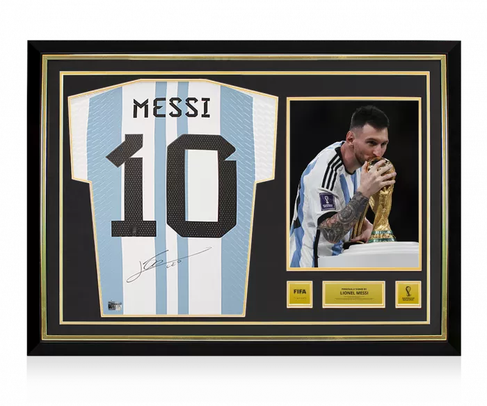 Lionel Messi Official 2022 FIFA World Cup™ Back Signed and Hero Framed Argentina Match Issue 2022 Home Shirt