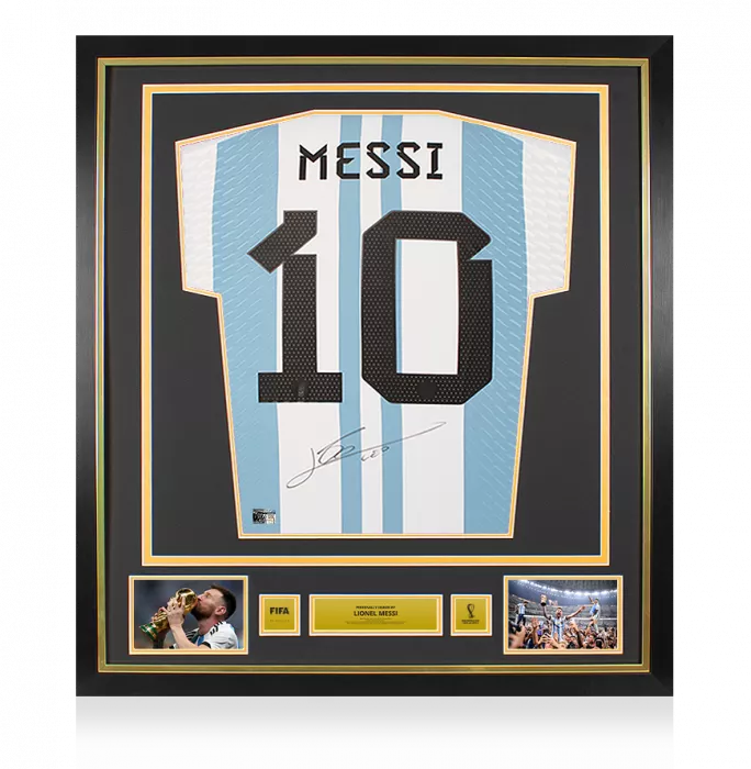 Lionel Messi Official 2022 FIFA World Cup™ Back Signed and Framed Argentina Match Issue 2022 Home Shirt