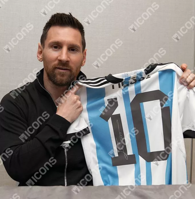 Lionel Messi Official 2022 FIFA World Cup™ Back Signed And Hero Framed Argentina 2022-23 Home Shirt
