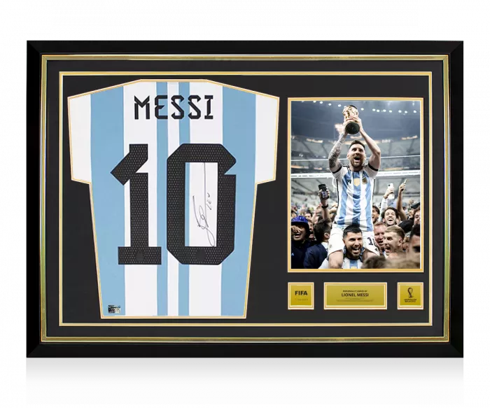 Lionel Messi Official 2022 FIFA World Cup™ Back Signed and Hero Framed Argentina 2022 Home Shirt
