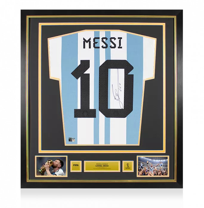 Lionel Messi Official 2022 FIFA World Cup™ Back Signed and Framed Argentina 2022 Home Shirt
