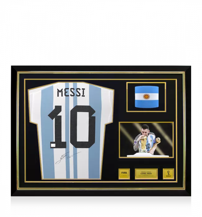 Lionel Messi Official 2022 FIFA World Cup™ Back Signed and Framed Argentina 2022 Home Shirt: 2022 FIFA World Cup Winning Captain Edition