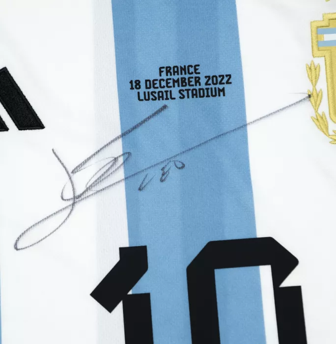 Lionel Messi Official 2022 FIFA World Cup™ Front Signed And Hero Framed Argentina 2022 Home Shirt