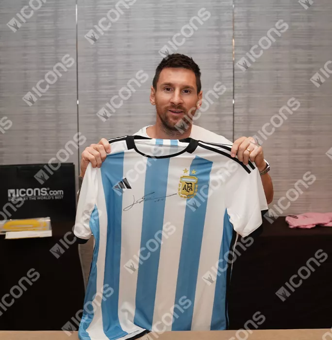 Lionel Messi Official 2022 FIFA World Cup™ Front Signed And Hero Framed Argentina 2022 Home Shirt