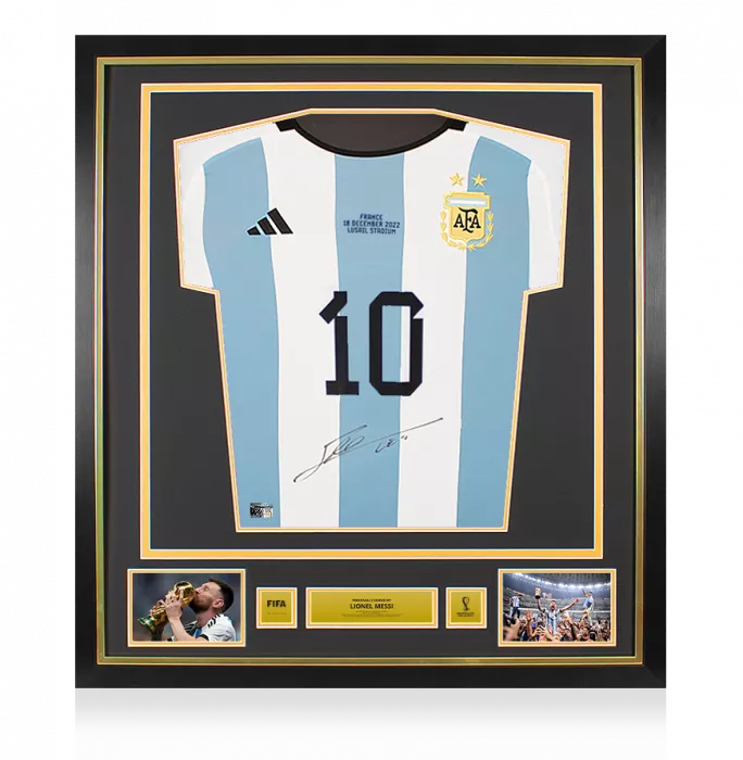 Lionel Messi Official 2022 FIFA World Cup™ Front Signed and Framed Argentina 2022 Home Shirt