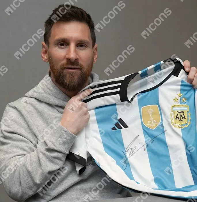Lionel Messi Official 2022 FIFA World Cup™ Front Signed And Hero Framed Argentina 2022-23 Home Shirt