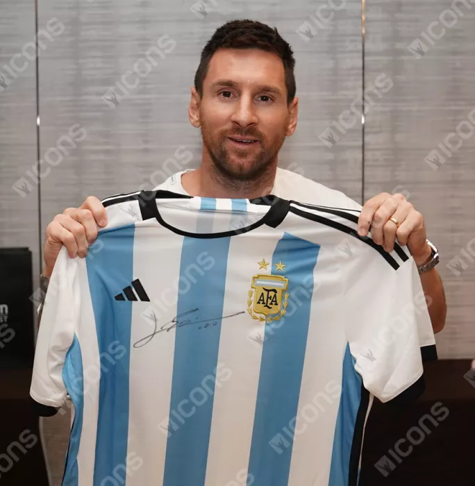 Lionel Messi Official 2022 FIFA World Cup™ Front Signed And Hero Framed Argentina 2022-23 Home Shirt: Number 10 Edition