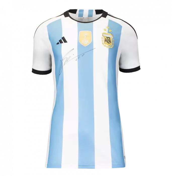 Lionel Messi Official 2022 FIFA World Cup™ Front Signed And Hero Framed Argentina 2022-23 Home Shirt: 3 Star Edition