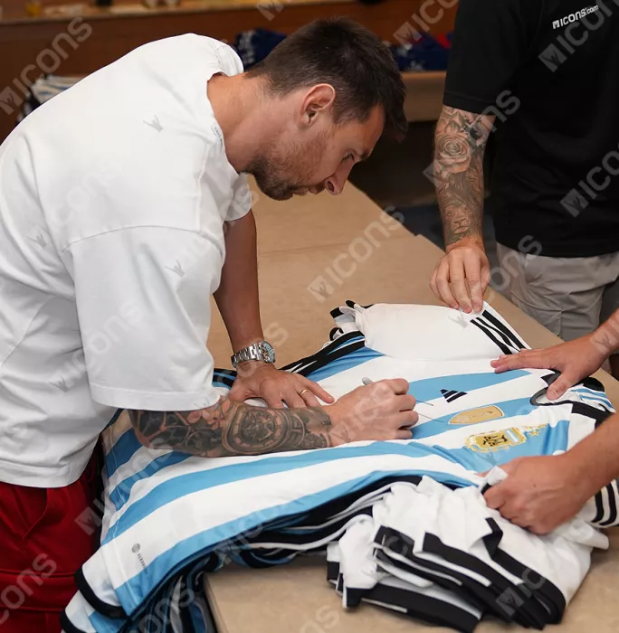 Lionel Messi Official 2022 FIFA World Cup™ Front Signed And Hero Framed Argentina 2022-23 Home Shirt: 3 Star Edition