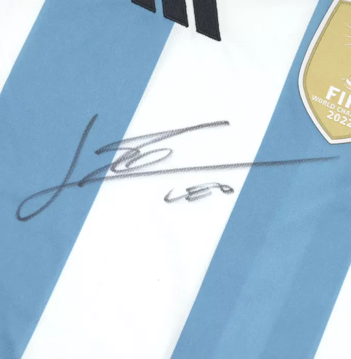 Lionel Messi Official 2022 FIFA World Cup™ Front Signed And Framed Argentina 2022-23 Home Shirt: 3 Star Edition