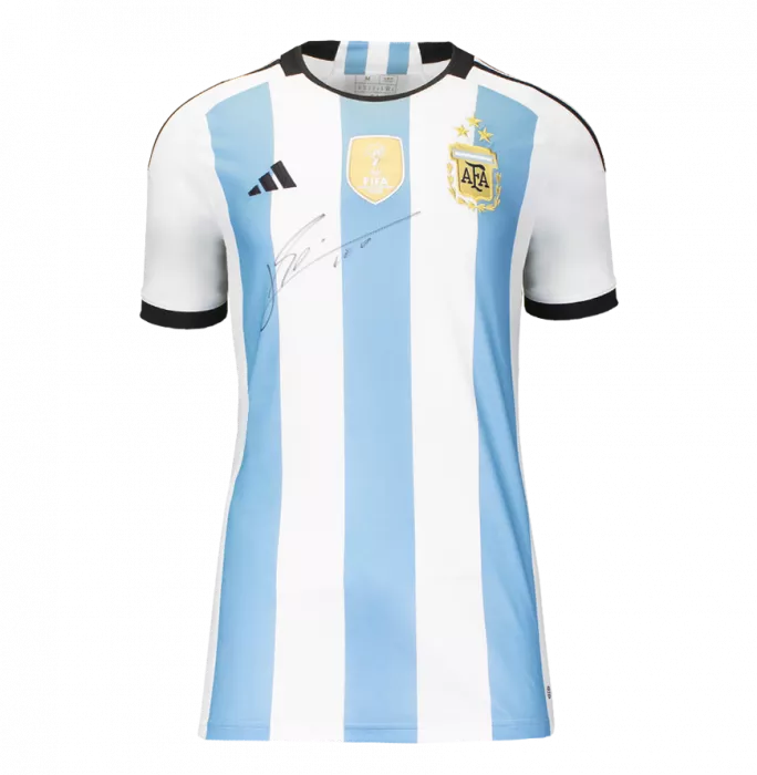 Lionel Messi Official 2022 FIFA World Cup™ Front Signed And Framed Argentina 2022-23 Home Shirt