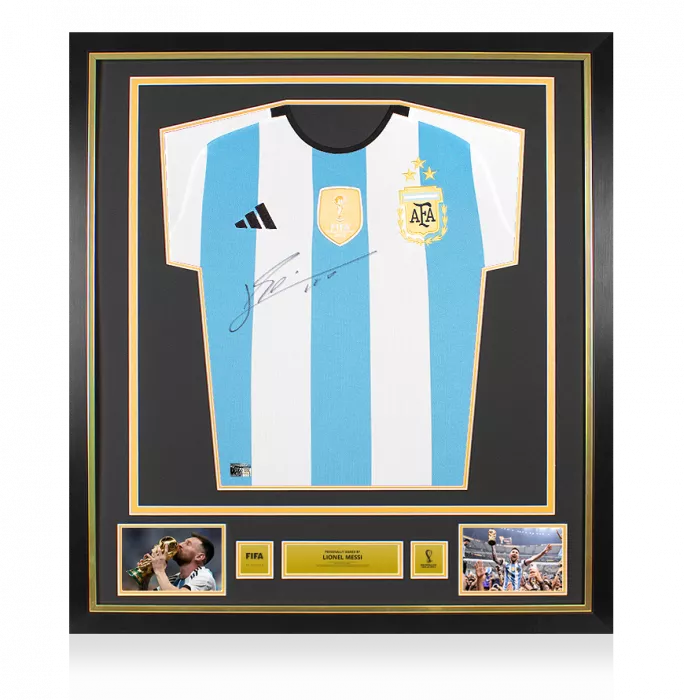 Lionel Messi Official 2022 FIFA World Cup™ Front Signed and Framed Argentina 2022-23 Home Shirt