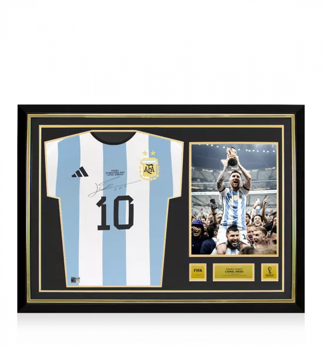 Lionel Messi Official 2022 FIFA World Cup™ Front Signed And Hero Framed Argentina 2022 Home Shirt