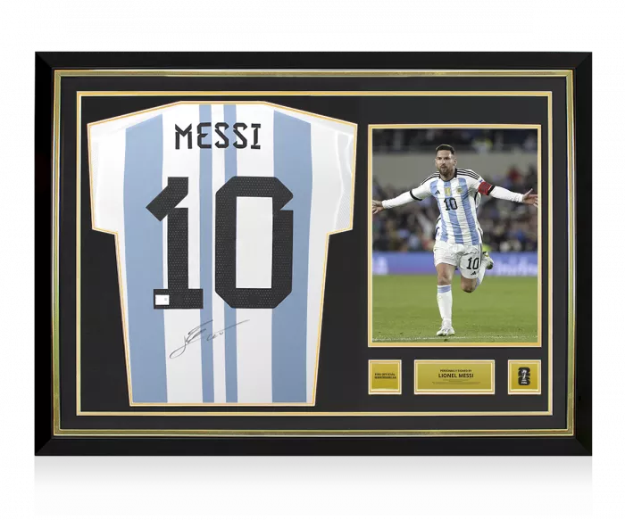 Lionel Messi Official 2026 FIFA World Cup™ Back Signed and Hero Framed Argentina 2022 Home Shirt