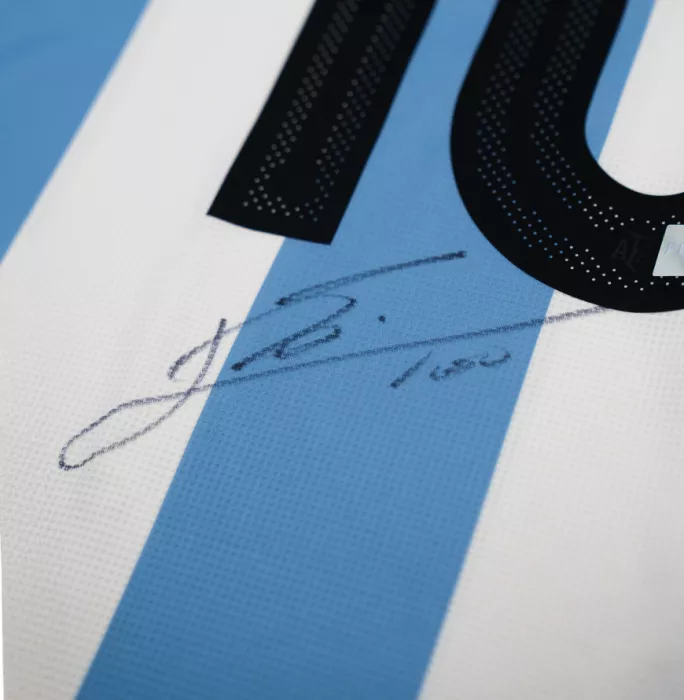 Lionel Messi Official 2026 FIFA World Cup™ Back Signed And Hero Framed Argentina 2024-25 Anniversary Home Shirt