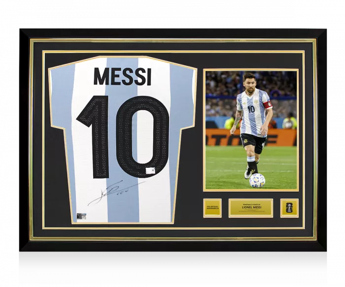 Lionel Messi Official 2026 FIFA World Cup™ Back Signed and Hero Framed Argentina 2024-25 Anniversary Home Shirt