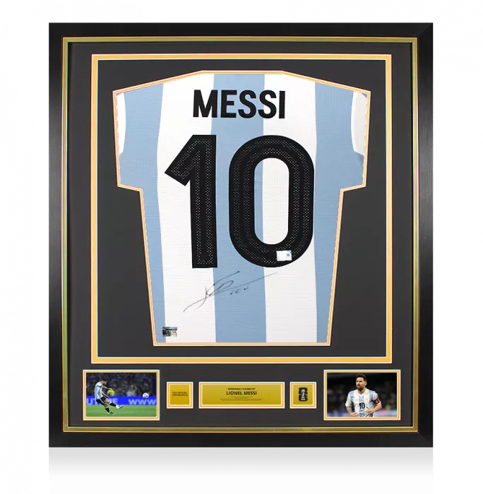 Lionel Messi Official 2026 FIFA World Cup™ Back Signed and Framed Argentina 2024-25 Anniversary Home Shirt