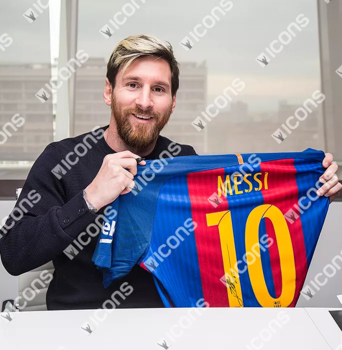 Lionel Messi Official Back Signed And Framed Barcelona 2016-17 Home Shirt