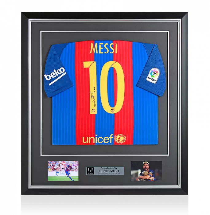 Lionel Messi Official Back Signed and Framed Barcelona 2016-17 Home Shirt