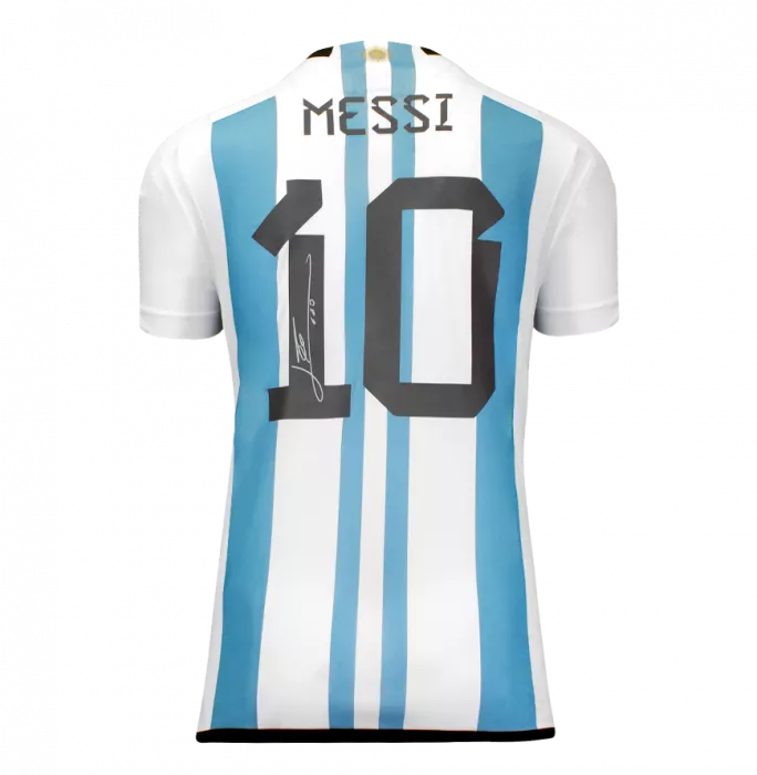 Lionel Messi Official Back Signed Argentina 2022-23 Home Shirt With Fan Style Numbers In Hero Frame: Option 1