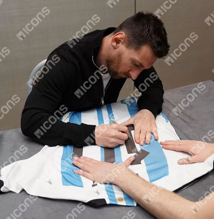 Lionel Messi Official Back Signed Argentina 2022-23 Home Shirt With Fan Style Numbers In Classic Frame