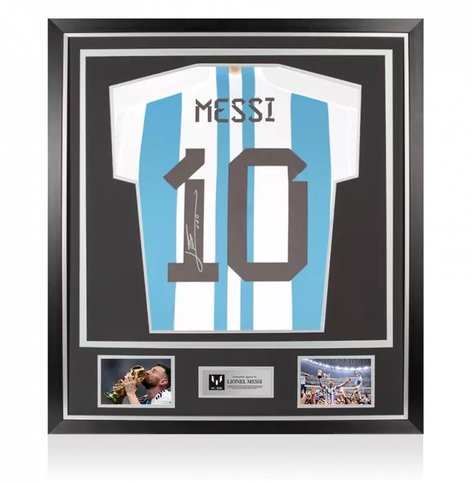 Lionel Messi Official Back Signed Argentina 2022-23 Home Shirt With Fan Style Numbers In Classic Frame