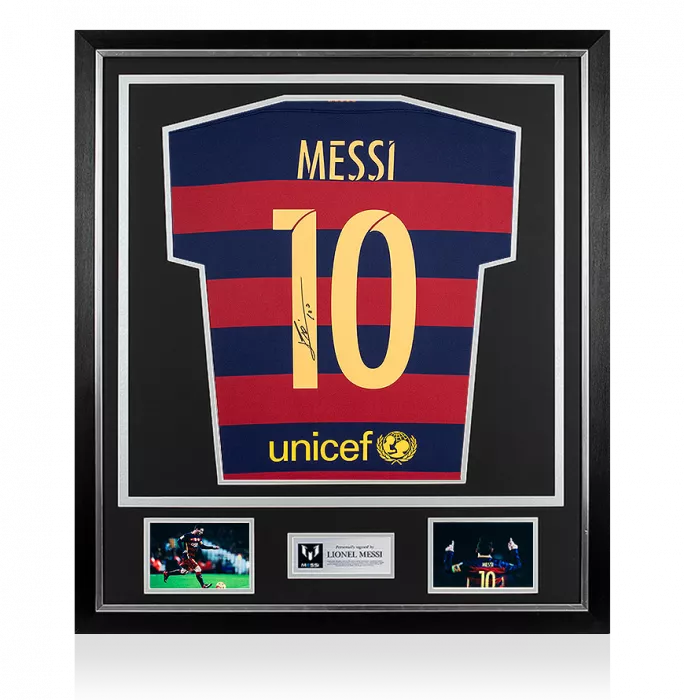 Lionel Messi Official Back Signed FC Barcelona 2015-16 Home Shirt In Classic Frame