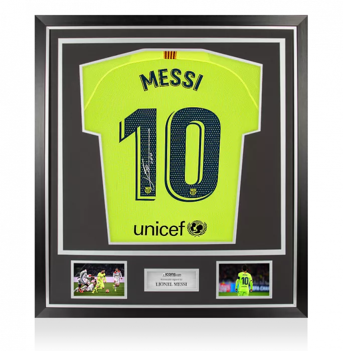 Lionel Messi Official Back Signed FC Barcelona 2018-19 Away Shirt In Classic Frame