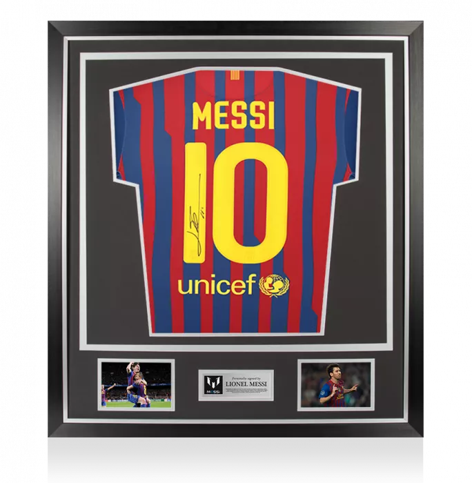 Lionel Messi Official Back Signed FC Barcelona 2011-12 Home Shirt In Classic Frame