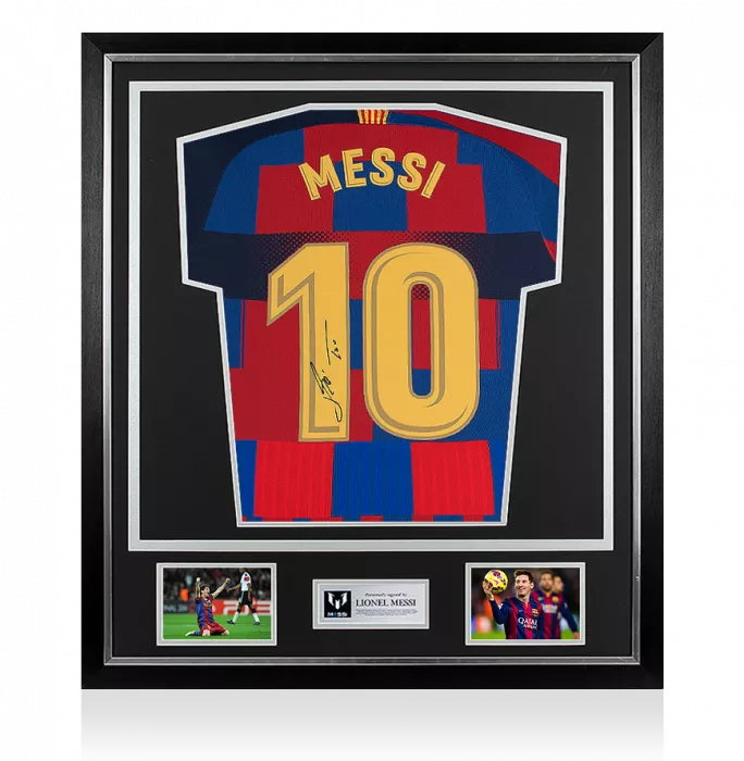 Lionel Messi Official Back Signed FC Barcelona Home Shirt In Classic Frame: Nike 20-Year Anniversary Special Edition
