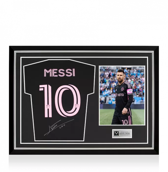 Lionel Messi Official Back Signed Inter Miami CF 2022-23 Away Shirt In Hero Frame: Option 1