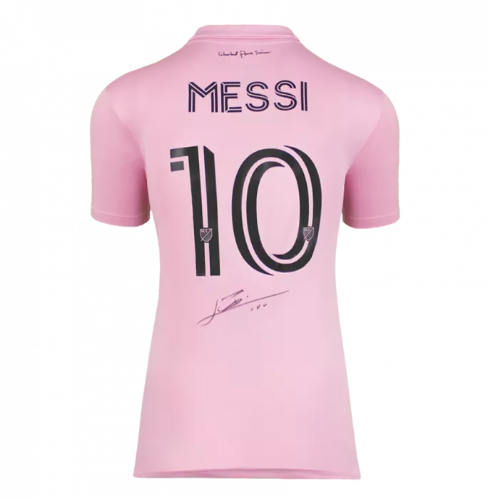 Lionel Messi Official Back Signed Inter Miami CF 2022-23 Home Shirt In Hero Frame: Option 1