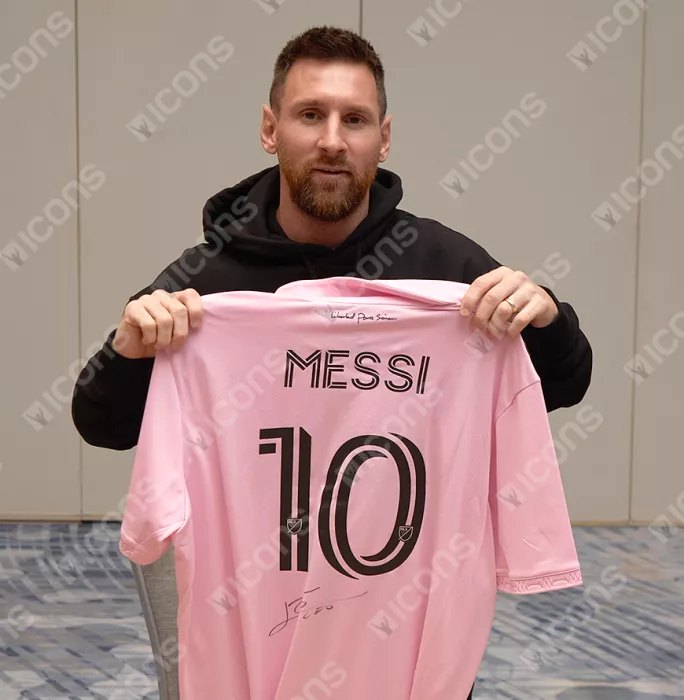 Lionel Messi Official Back Signed Inter Miami CF 2022-23 Home Shirt In Hero Frame: Option 1