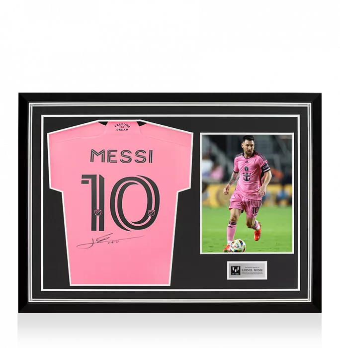 Lionel Messi Official Back Signed Inter Miami CF 2024-25 Home Shirt In Hero Frame: Option 1