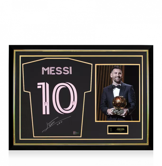Lionel Messi Official Ballon D'Or™ Back Signed And Hero Framed Inter Miami CF 2022-23 Away Shirt