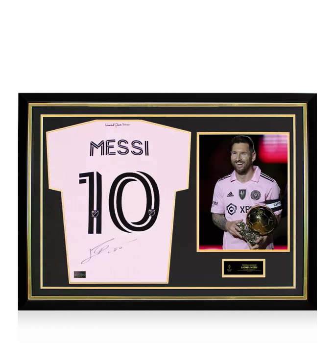 Lionel Messi Official Ballon D'Or™ Back Signed And Hero Framed Inter Miami CF 2022-23 Home Shirt