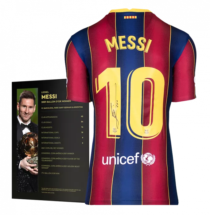 Lionel Messi Official Ballon D'Or™ Back Signed FC Barcelona 2020-21 Home Shirt: 2021 Winner's Pack
