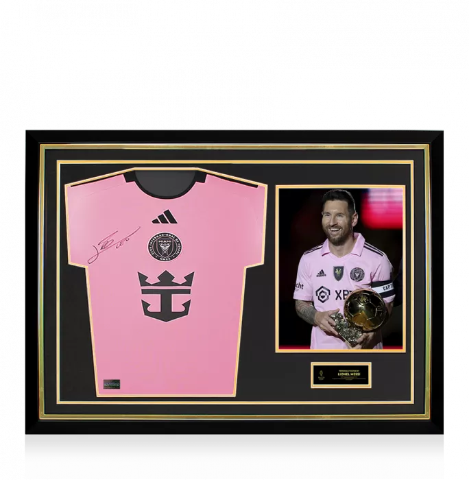 Lionel Messi Official Ballon D'Or™ Front Signed And Hero Framed Inter Miami CF 2024-25 Home Shirt