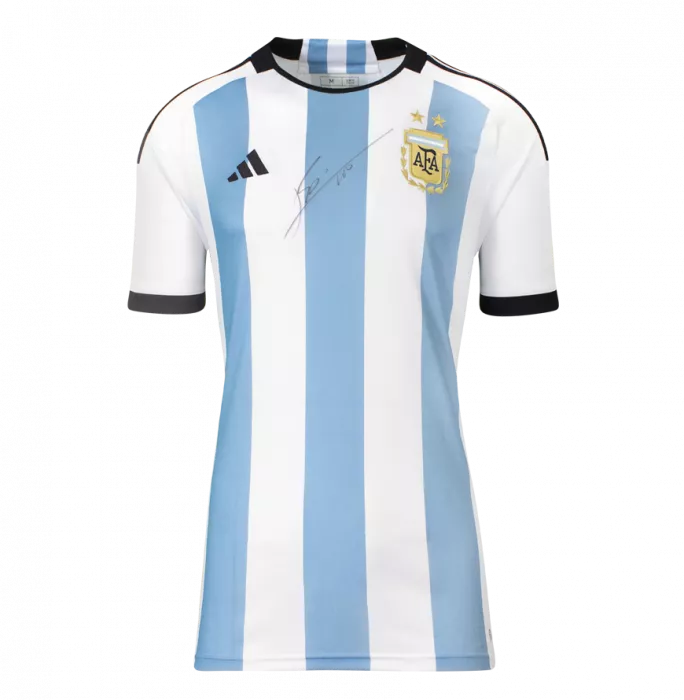 Lionel Messi Official Ballon D'Or™ Front Signed And Hero Framed Argentina 2022 Home Shirt - 2 Star Edition