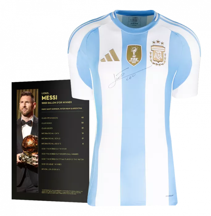 Lionel Messi Official Ballon D'Or™ Front Signed Argentina 2024-25 Home Shirt: 2023 Winner's Pack
