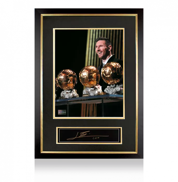 Lionel Messi Official Ballon D'Or™ Signed Plaque And Photo Frame: Eight-Time Winner